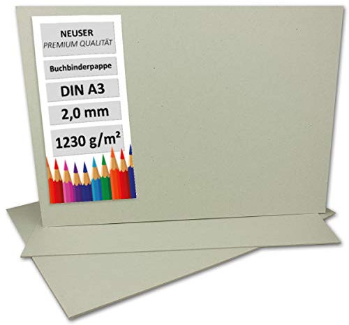 20 Stück Buchbinderpappe DIN A3 - Stärke 2,0 mm (0,20 cm) - Grammatur: 1230 g/m² - Format: 29,7 x 42 cm - Farbe: Grau-Braun