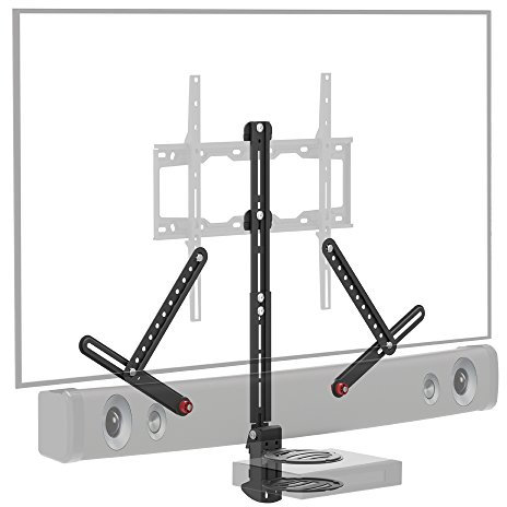 Barkan Universal Soundbar Mount & A/V Shelf, Adjustable Bracket for Mounting Above or Under the TV, Sizes 13-80 inch, Fits Most of Sound Bars Up to 6.5kg, Anti-Slip Clamp