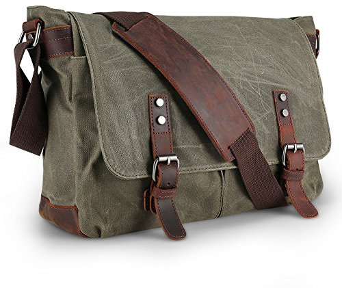 AIZBO Waterproof Messenger Bag Mens, Man Bags Cross Body Canvs Shoulder Bag Satchel Bag Laptop Bag for 15 Inches, Large Size (Army Green)