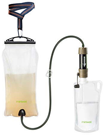 Miniwell Mini Wasser Filter mit Trinkwasserbeutel – tragbarer Outdoor-Wasserfilter mit Strohwasser-Filter-System, zur Wasseraufbereitung & Notfallvorsorge für Camping, Reisen, TÜV-geprüft