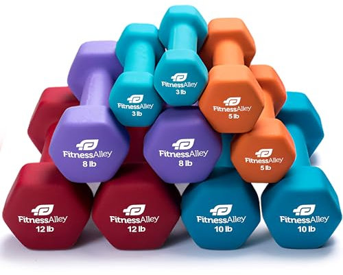 Fitness Alley Neopren Hantel 5 Paar 1,4 kg, 2,3 3,6 4,5 5,4 kg Hanteln beschichtet für rutschfesten Griff - Hex Gewichte Set Handgewichte Paare Hand