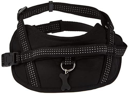 Bobby Easy Safe – Hundegeschirr mit Etikett, Nylongeschirr für mittelgroße, kleine und große Hunde, sicher, komfortabel, reflektierend, schwarz, 48–66 x 2 cm