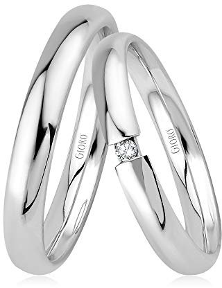 GIORO Alice 35 Eheringe Verlobungsringe Trauringe Freundschaftsringe Silber 925 *handgefasster Stein* Paarpreis Set Partnerringe Silber Weißgold Platin Optik Ringpaar Hochzeitsringe