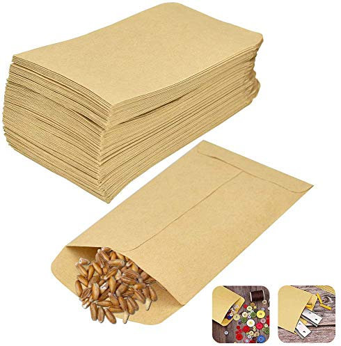 DECARETA 100 Stück Kraftpapiertüten 6 * 10 cm Papierbeutel Kraftpapier Papiertüten Kleine Braune Flachbeutel Papier Geschenktüten Schmucktüten für Süßigkeiten Samen Hochzeit Geschenke Party Geburstag