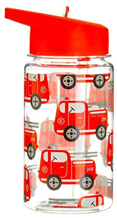 Sass & Belle Drink Up Fire Engine Water Bottle - 400ml BPA-Free Reusable Drink Bottle with Straw – Leakproof, Lightweight, Red Fire Truck Design for School, Travel, Sports & Outdoor Adventures