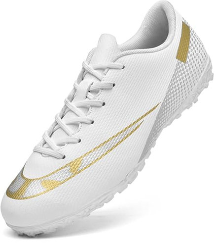 Topwolve Zapatillas de Fútbol Hombre Profesionales Calzado de Fútbol Aire Libre Atletismo Entrenamiento Botas de Fútbol Zapatos de Deporte,Blanco,42 EU