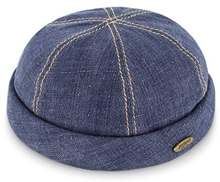 fiebig Dockermütze Leinen | Dockercap mit Rollrand | Fischermütze mit Baumwollfutter (57-M, Jeansblau)