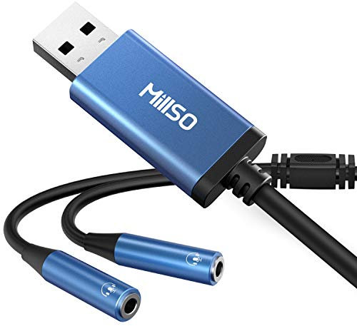 MillSO Externe USB Soundkarte USB auf 2 x 3.5mm Aux Audio Headset Adapter TRRS Stereo Aux Audio Konverter Kabel für Kopfhörer, Headset, Lautsprecher,Mikrofon, PS4, PS5, Computer, 28 cm