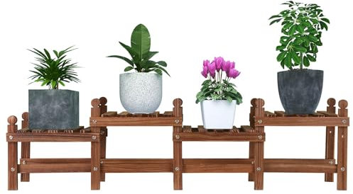 JOTBOOM Wood Plant Stand for Multiple Plants Indoor Long Corner Flower Pot Shelf Cute 4 Tiered Plant Holder Shelf Rack for Flower Display in Windowsill Balcony Patio (11.8~44”, Free Combinations)