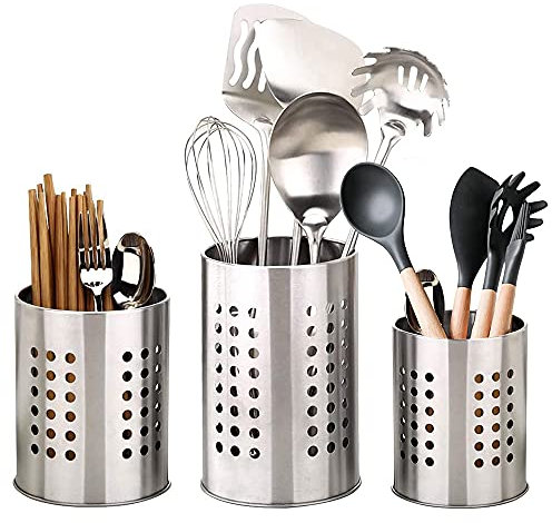 3 Piezas Porta Utensilios De Cocina,Estante Almacenamiento Vajilla Palillos,Soporte Cubiertos Cocina Acero Inoxidable,Se Utiliza Para Organizar Encimeras De Cocina Y Almacenamiento De Vajilla