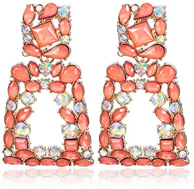 EVER FAITH Große Quadratisch Ohrringe Sommer Strand Stil geometrische Kristall tropfen böhmische Ohrhänger mit erhöhtem Design Orange