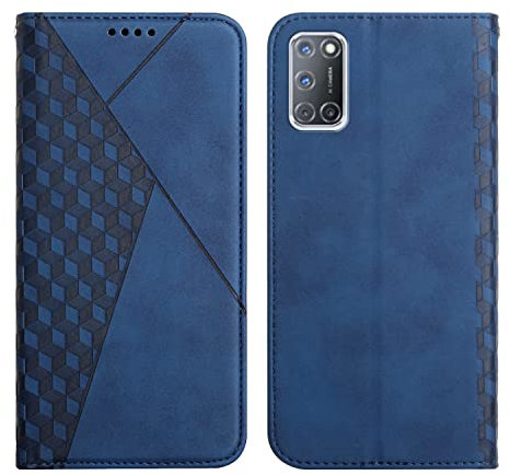 KOUYI Kompatible mit Oppo A52 / A72 / A92 Hülle, Retro Premium PU Leder Weich TPU Klapphülle Kartenfächer Magnetic Standfunktion Flip Wallet Shockproof Handyhülle (Blau)