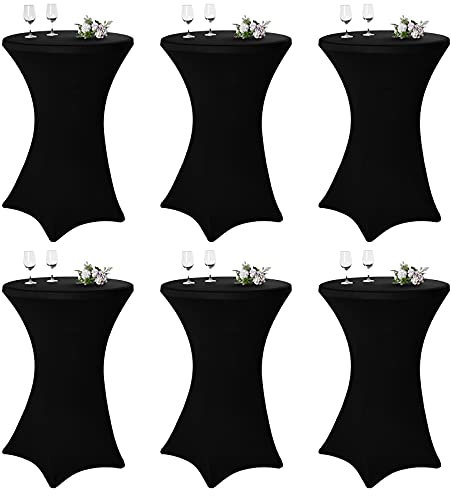 6er-Set Stretch Stehtisch Husse für Bistrotisch Ø 80-85 cm Elegante ,Verstärkung im Fußbereich,40°C Maschinenwäsche ，Stretch-Husse Schwarz Hussen für Stehtische und Bistrotische（80×110cm,Schwarz