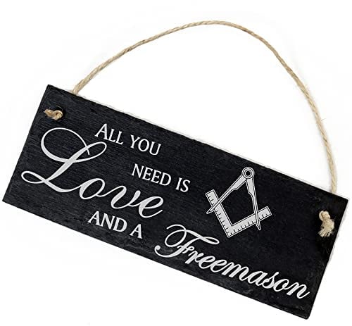 Schiefertafel Deko Freimaurer Schild 22 x 8 cm - All you need is Love and a Freemason - Wanddeko Dekoration Türschild