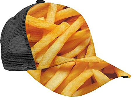 SHQD Unisex French Pommes Fast Food Baseball Cap 3D Printed Adjustable Hip Hop Snapback Curved Brim Hat Baseball Caps Schwarz