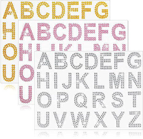 78 PCS Rhinestone Letter Stickers Self Adhesive, TuNan 3 Sheets Bling Glitter Alphabet 26 Letters Sticker for Clothing DIY Art Crafts Gift Decoration(Silver/Gold/Pink)