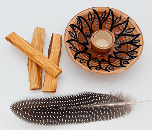 Brucia incenso bianco o marrone per Porta Palo santo in ceramica doppia scatola di cartone robusta antiurto bruciatore con tre legnetti (3 Legno + piuma, marrone)