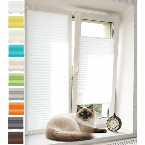 Vkele Plissee ohne Bohren Klemmfix Alu-Schienen, Weiß 45 x 130 cm (BxH) | Jalousie & Faltrollo, Lichtdurchlässig & Blickdicht, Sonnenschutz & Sichtschutz, Easyfix für Fenster & Türen