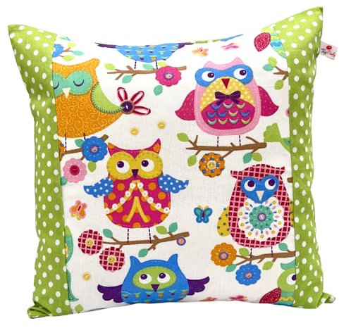TryPinky Kinder Kissenhülle Kissenbezug 40 X 40 cm Kissen Fahrzeuge Jungen 100% Baumwolle Zierkissenbezug Kinderkissen Spielkissen (Kunterbunte Eulen)