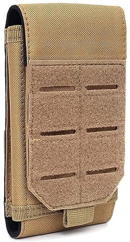 YONCONO Tactical Molle Phone Pouch, Universal Waterproof Smartphone Holster Belt Mobile Phone Case with Laser Loop, Military Mini Waist Bag for 4-6.7 Large Screen (Tan)