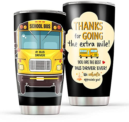 HYMONA Bus Driver Gifts for Women Men, School Bus Driver Appreciation Gifts, 20oz Bus Driver Tumbler Cup, School Bus Driver Coffee Travel Mug, Bus Driver Insulated Stainless Steel Drinking Cup