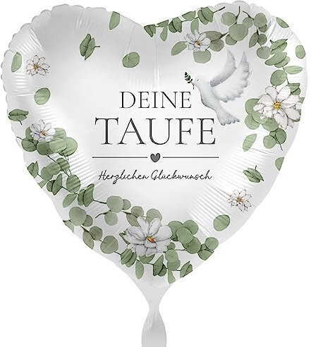 Folienballon Taufe herzlichen Glückwunsch Deko Ballon Taufe Jung Mädchen Luftballon Baptize baptism Made in EU, Herzform, ungefüllt, Helium geeignet