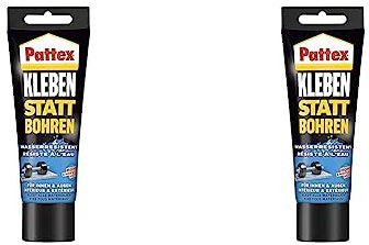 Pattex Montagekleber Kleben statt Bohren Wasserresistent, Kraftkleber für innen & außen, universell einsetzbarer Baukleber, Kleber mit hoher Festigkeit, 1 x 340g (Packung mit 2)