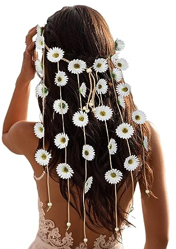 CHLINS Serre-tête hippie bohème années 60 et 70 pour femme (blanc)