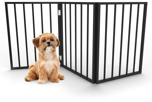 Pet Gate - 3-Panel Indoor Foldable Dog Fence for Stairs, Hallways, or Doorways - 54x24-Inch Wood Freestanding Dog Gates by PETMAKER (Black)