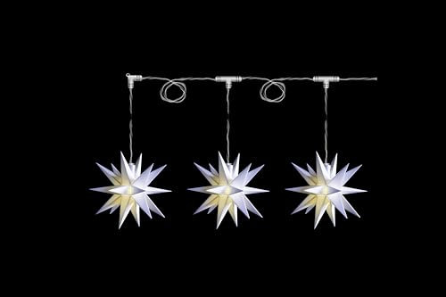 DecoTrend GmbH Sterntaler Sternenkette | Weihnachtsstern Kette | 3 Sterne | 18 Zacker | Weiß | 12cm | Innen | LED | Batterie | mit Timer