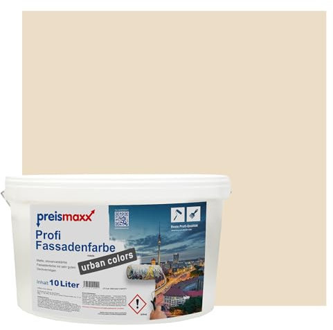 Preismaxx Profi Fassadenfarbe urban colors, bunte Außenfarbe, beige, cremefarben, cream 10L, matte, wasserabweisende Aussen-Dispersion, hohe Wasserdampfdurchlässigkeit