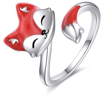 YFN Niedlich Fuchs Spinner Ring Sterling Silber Fuchs Zappel Ringe für Ängstliche Damen Mädchen Fuchs Einstellbar Öffnen Sie Ring Stress Erleichterung Ängste Schmuck Geburtstag