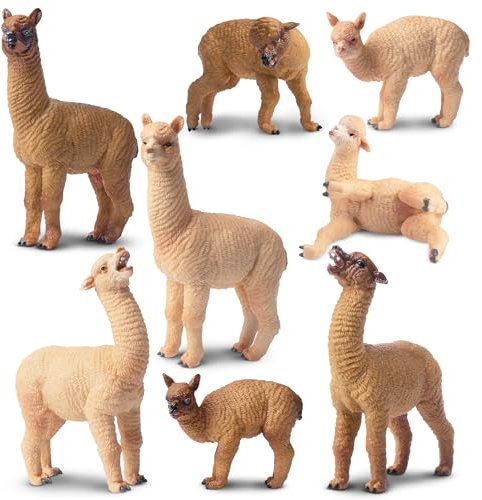 TOYMANY 8 Stück Alpaka Tiere-Figuren Lama Figuren Alpakafamilie Spielfiguren - Wald und Dschungeltiere Figurenset, Realistisches Bauernhof Spielzeug Tortendeko Bildungsgeburtstags