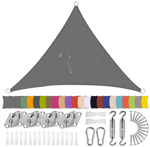 Ziligengsheng Sonnensegel Dreieck Wasserdicht Sonnenschutz Balkon Terrasse mit Montagezubehör PES Polyester 98% UV-Schutz Reißfest Wetterfest für Garten Outdoor,Grau