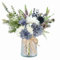 Wracra Artificial Flowers in Vase for Indoor Outdoor Decoration - White Blue Dahlia for Kitchen Dining Rooms Table Centerpiece, Holiday Picnic and Parties Decor