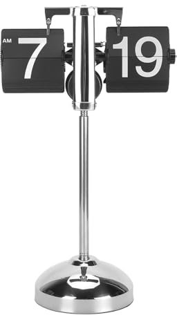 Tnfeeon Retro-Digital-Flip-Down-Uhr, Digitale Flip-Uhr, 304 Edelstahl, Teleskop-Zugstange, Mechanisch, Automatisches Umblättern, Tischuhr (Black)