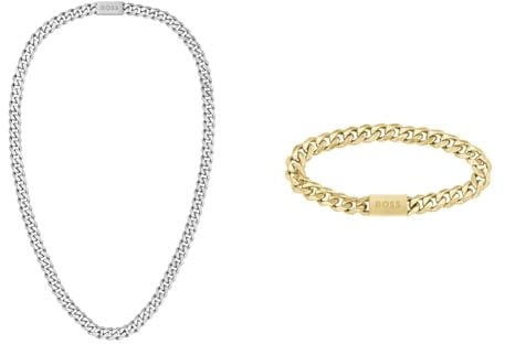 BOSS Jewelry Men's CHAIN LINK Collection Chain Necklace - 1580142 & Jewelry Men's CHAIN FOR HIM Collection Chain Bracelet Yellow gold - 1580403M
