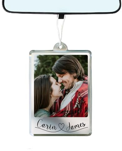 Sangkoo Personalisierte Spiegelanhänger mit Foto & Text - Passen Sie Acrylglas auf beiden Seiten Gedruckt - Auto Anhänger für Spiegel - Personalisiertes Autogeschenk New