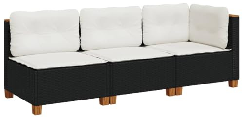 vidaXL Gartensofa 3-Sitzer, Gartensessel mit Kissen, Modular Loungesofa für Garten Terrasse, Sofa Garnitur Gartenmöbel, Schwarz Poly Rattan