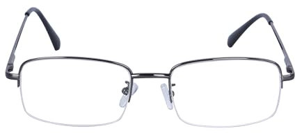 JoXiGo Lesebrille Herren Halbrand Rechteckig Metall Rahmen Klar Linse + Brillenband,Grau +2.5