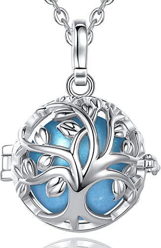 CELESTIA Collier Bola Grossesse Arbre de Vie Bola de Grossesse Plaqué Argent Collier Grossesse Femme Enceinte avec Boule de Carillon Bleu Bijoux Grossesse