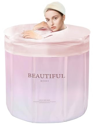 Sinbide Baignoire Pliable Adulte Baignoire Adulte Pas besoin d’installation Baignoire Pliable Portable 65x65x70 cm pour Sauna Douche et Bain Glacé Baignoire de Douche Adulte (Rose)