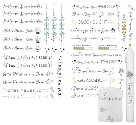 Ovaletta 2 Stück Kerzentattoos, Kerzentattoos Weihnachten, Kerzen Tattoo, Weihnachten Deko, Kerzen Dekorieren, Happy New Year A, A4 (30 cmx20cm)