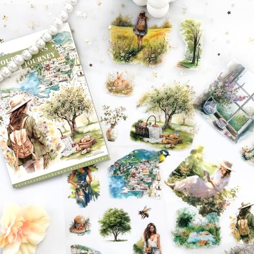 20 Blätter Scrapbooking Stickers Accessories Scrapbooking Zubehör for Journaling,Bullet Journal Sticker for Scrapbooking, Bullet Journal Accessories,Fotoalbum Sticker(Travel Series2)