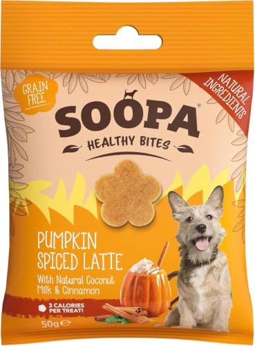 Soopa Pumpkin Spiced Latte Healthy Bites, Dog Training Treats, 50 g, 1-Pack | Human-Grade, Grain-Free, Natural Dog Treats for Small Dogs, Medium, Large, Puppy, Low Calorie, Superfood, Vegan