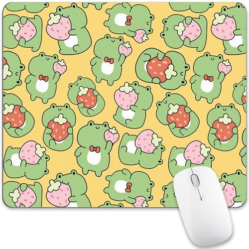 Mauspad mit niedlichem Frosch, Erdbeere, Kawaii, grünes Cartoon-Design, dekoratives Computer-Mauspad, Schreibtischmatte, quadratisch, waschbar, für Studenten, Büro, Zubehör, Dekoration, Laptop,