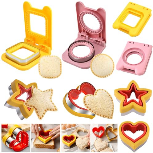 4 Pièces Coupe Sandwich Scellant Coupe Sandwich et Scellant Emporte Pièces Sandwich Cutters Sealer pour Sandwichs, Biscuits, Pain