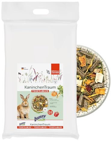 bunnyNature KaninchenTraum Vegetables - Zwergkaninchen Alleinfuttermittel ab 6. Lebensmonat - Kaninchen-Futter - 63 Pflanzen, Kräuter & Extra Gemüse - 4kg