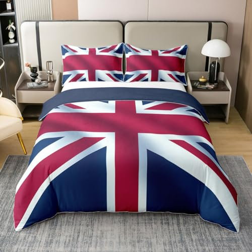 Union Jack 100% Baumwolle Bettbezug 135x200,Retro Großbritannien Flagge Tröster Abdeckung für Kinder Jungen Mädchen,Vintage London Microfaser Bettwäsche Set für Bett,Rot Blau England Bettbezug
