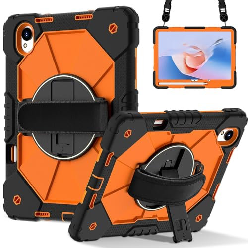 Custodia protettiva resistente per Huawei MatePad 11.5S 11.5 Tablet 2024, supporto girevole a 360°, portapenne, tracolla (nero + arancione)